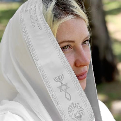 HalleluYAH Messianic Tallit Prayer Shawl 72"x 22" with Bag For Men & Women - color: Silver