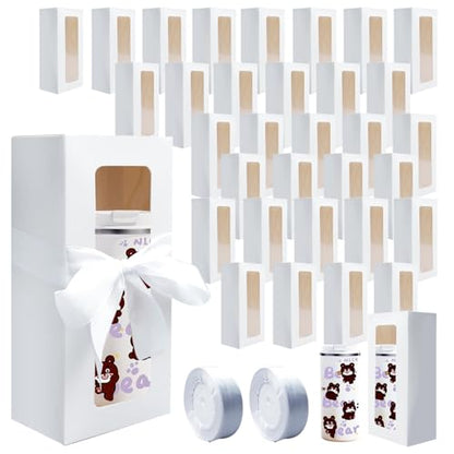 SENONAPO 64 Pcs Gift Boxes with Ribbon 12oz 16oz 20oz for Transparent Gift Box for Sublimation Glass Exhibition Boxes Drinking Glasses Jars Blanks Tumbler Sublimation Tumblers Gift Box (White)