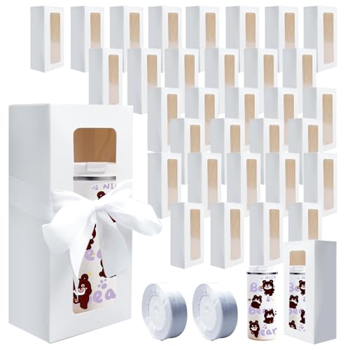 SENONAPO 64 Pcs Gift Boxes with Ribbon 12oz 16oz 20oz for Transparent Gift Box for Sublimation Glass Exhibition Boxes Drinking Glasses Jars Blanks Tumbler Sublimation Tumblers Gift Box (White)