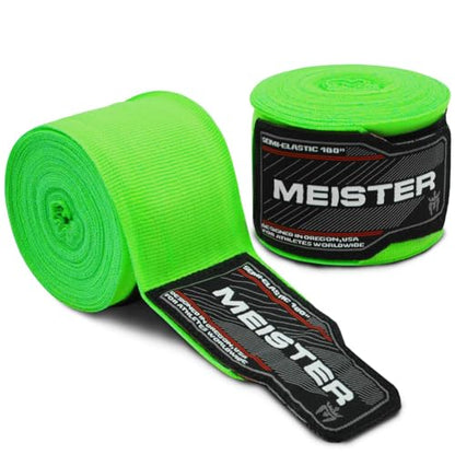 Meister Adult 180" Semi-Elastic Hand Wraps for MMA & Boxing (Pair) - color: Neon Green