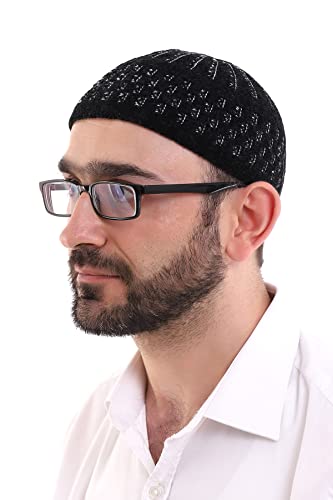 ihvan online Turkish Muslim Winter Velvet Kufi Hats for Men, Taqiya, Takke, Peci, Islamic Caps, Islamic Gifts, Standart Size - color: Black White