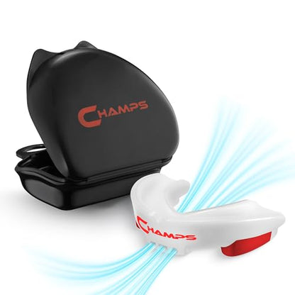 Champs MMA Breathable Mouth Guard for Boxing, MMA, Jiu Jitsu, Muay Thai, Wrestling & Combat Sports – Easy Fit, Boil & Bite Design Mouthpiece – Durable Boxing Mouthguard for Men & Adults, Case Included - color: White