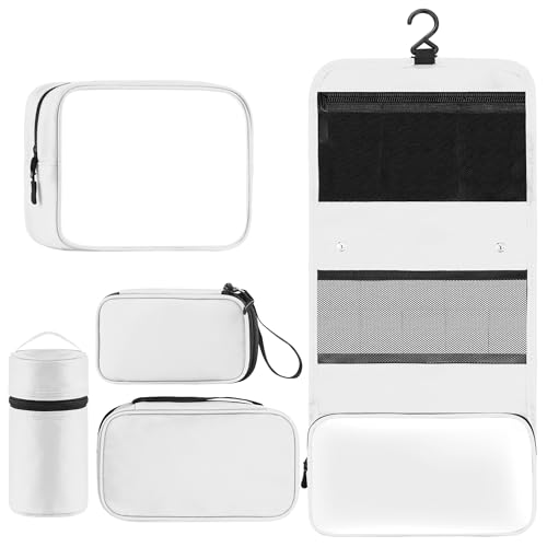 Toncoke Travel Toiletry Bag Set, Hanging Toiletry Bag Premium Faux Leather, Toiletry Bag for Women & Men, Travel Essentials Makeup Bag Water-resistant (Faux Leather White) - color: Faux Leather White