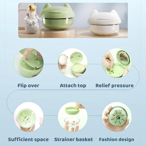 Retainer Case for Cleaning,Denture Bath Case with Strainer Basket No-Leak Mouth Guard Cute with Retainer Removal Tool and Brush(Green Hanburger) - color: Green Hanburger