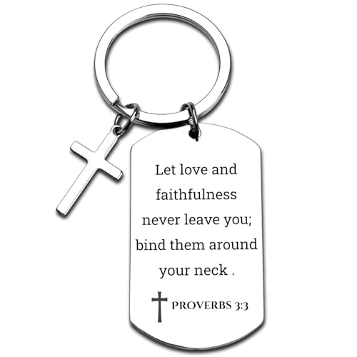 GiftYou Inspirational Scripture Metal Key Chains with Cross Pendant - Bible Verse Keychain Religious Gift for Christian - color: Proverbs 3:3