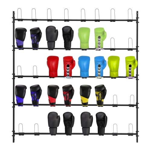 Boxing Glove Storage Rack, 5 Tiers Wall Mounted Metal Display Holder with Hooks, Heavy Duty Boxing Glove Organizer Shelf, Boxing Gloves Drying Rack for Gym, Home, Shopping Center