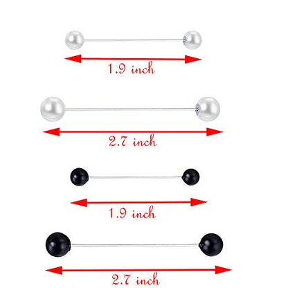 Sowaka 4 Pcs Sweater Shawl Pins Faux Double Pearl Black White Clothing Decoration Safety Pin Back Brooch Clasp Pins for Women Girls Blouse Cinch Dresses Cardigan Collar Shirt