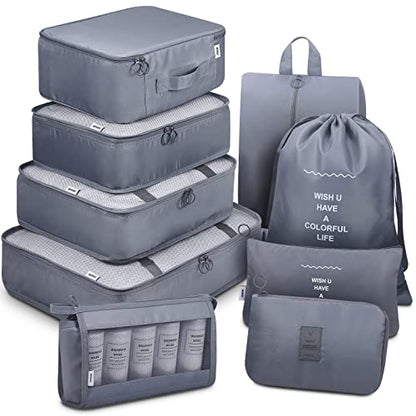 Mossio 9 Set Packing Cubes with Shoe Bag & Electronics Bag - Luggage Organizers Suitcase Travel Accessories - color: Grey