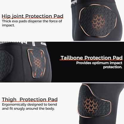 COOLOMG Youth Football Girdle 5 Pad Football Compression Shorts with Cup Pocket Integrated Hip Tailbone Thigh Pads - color: Black, size: X-Small
