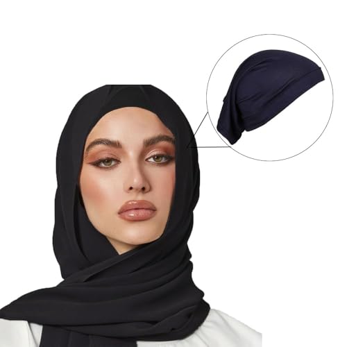 Yeieeo 여성용 스트레치 히잡 캡 단색 히잡 헤드스카프 여성용 경량 모자 통기성 라이너 1개/2개/4개 - color: Bk+gy+gy+lkq