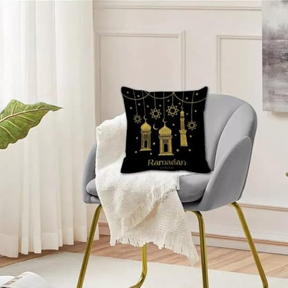 ramadan pillow covers 18x18 in black and gold pillow covers set of 2 Islamic moon star lantern floral Arabic geometric ramadan cushion cover traditional religious pillows cover throw pillowcover - color: Ramadan-1