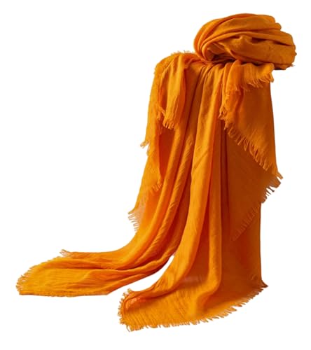 Women Summer Scarfs Large Long Lightweight Linen Beach Gauze Shawl Wrap 75”×40” - color: Pumpkin Yellow