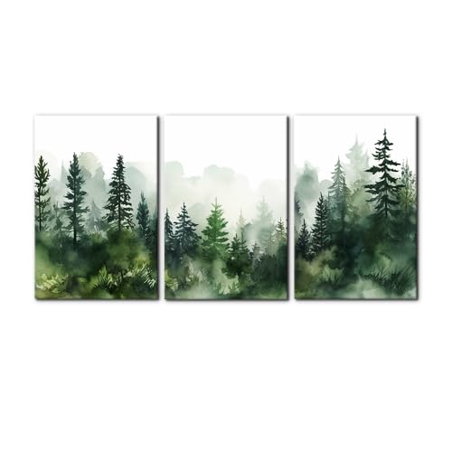 Pacimo 3 Pieces Canvas Wall Art Print Misty Forest Green Nature Mountain Painting Wall Decor for Living Room Home Decoration Natural Landscape Gallery Wrapped Posters and Prints - 16"x24"x3 - color: Wallart-03, size: 16"x24"x3 Panels