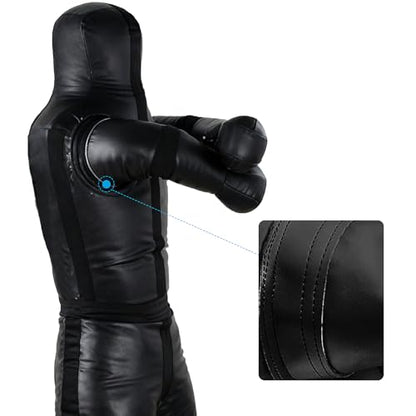 Luwint Unfilled Grappling Dummy - 6ft Leather Wrestling Dummy for MMA, BJJ, Jiu Jitsu & Martial Arts Training, Fillable Combat Practice Dummy with Arms & Legs