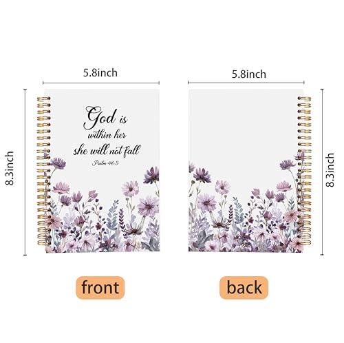 Christian Notebook for Women, Christian Gifts Journal, Prayer Journal for Women, Bible Journaling Notebook, PSALM 46:5 God is Within Her She Will Not Fall Floral Spiral Notebook 5.5x8.3 - color: 15-Christian-notebook