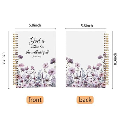 Christian Notebook for Women, Christian Gifts Journal, Prayer Journal for Women, Bible Journaling Notebook, PSALM 46:5 God is Within Her She Will Not Fall Floral Spiral Notebook 5.5x8.3 - color: 15-Christian-notebook