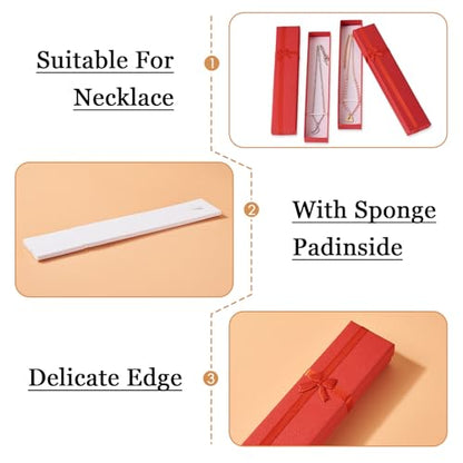 Sparkeads 10pcs Necklace Cardboard Boxes Bulk Red Paper Rectangle Box Cases with Bowknot for Birthday Wedding Christmas Necklaces Jewelry Packaging 7.8 x 1.6 Inches