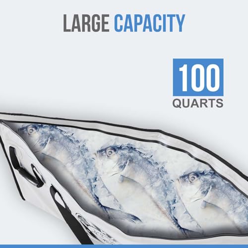 Insulated Fish Cooler Bag - Waterproof Leakproof PVC fishing Kill Bag with Carry Handles - Portable Fishing Cooler heavy bag for Boat & Kayak Use - size: (100 QT) 50" x 20"