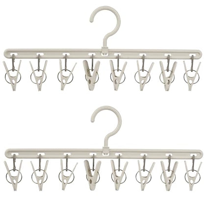 Foshine Clothes Hanger 2 Pack with 8 Clips,Clothes Drying Racks for Drying | Windproof For Drying Socks Bras Underwears Baby Clothes, Hats Scarfs Towels Pants and Gloves Diaper - color: Gray