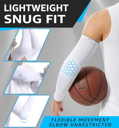 HiRui Elbow Pads for Teenagers Men Women, Elbow Brace Basketball Shooter Sleeves Arm Compression Sleeves - color: White, size: Large