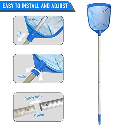 Poolvio Swimming Pool Leaf Skimmer Net, with 5 Sections Telescopic Aluminum Pole & Nylon Medium Fine Mesh Pool Net, Pool Cleaning Tool for Removing Leaves & Debris - size: Pool Skimmer with Pole