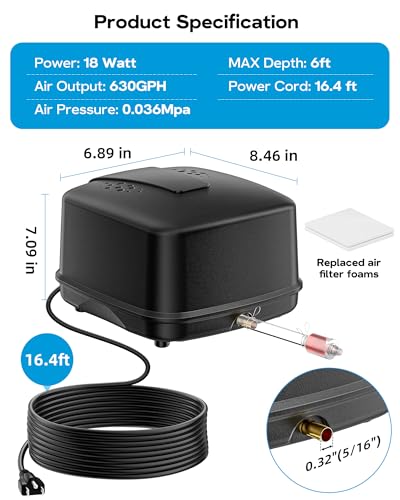 Antfraer Pond Aerator, 635GPH 40L/min Ultra Quiet 43dB IP65 Waterproof Outdoor Air Pump for Koi Pond Water Garden Septic Tank, Winter Ice Prevention All Season - style: Pond Aerator