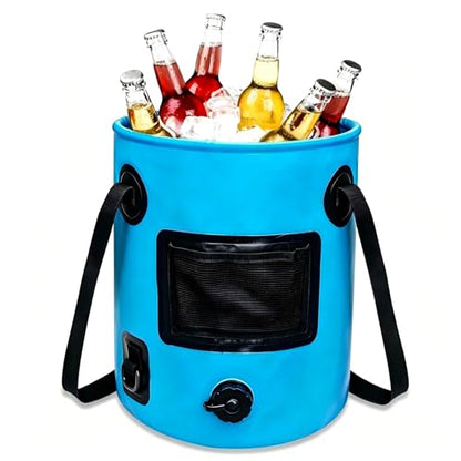6.6 Gallon Collapsible Bucket with Drain Valve & Handle, Portable Outdoor Water Bucket for RV, Camping, Fishing, Hiking, Gardening & Car Washing