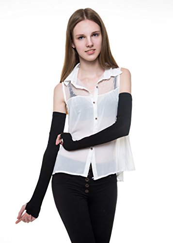 V28 Women Stretchy Long Sleeve Fingerless Gloves - color: Black