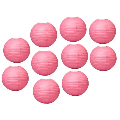 Mudra Crafts Hot Pink Paper Lanterns Wedding Party Decorations - 12 in 10 Round Hanging Ceiling Lanterns, 10 Pack, Decorative Lamp Shades - color: Hot Pink, size: 12 Inches