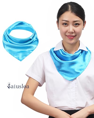 Saiusloa Solid Color Neck Scarf For Women Square Satin Head Scarves headband Bandanas 23.6× 23.6 inches - color: 4-sky Blue