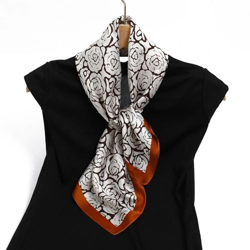 STARWHISPER 27" Square Head Scarf for Women Silk Feeling Satin Scarf Women Fashion Silk Scarf for Wrapping Hair - color: Rose World3