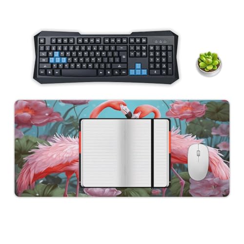 Large Size Gaming Mouse Pad Flamingo Love Flowers Desk Mat Non-Slip Base Waterproof Desktop Writing Pad for Office Home - color: Flamingo Love Flowers, size: 40x90cm