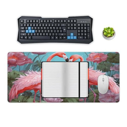 Large Size Gaming Mouse Pad Flamingo Love Flowers Desk Mat Non-Slip Base Waterproof Desktop Writing Pad for Office Home - color: Flamingo Love Flowers, size: 40x90cm
