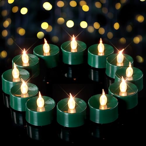 merrynights 12 Pack Green Tea Lights Candles Battery Operated, 200+ Hours - color: Green Light, size: 12-Pack