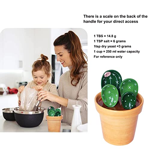 5 Pieces Measuring Spoons Set/Ceramics Spoons and Measuring Base Cup/for Dry and Liquid Ingredient, Cute Cactus Shape (Solid color base) - color: Solid color base