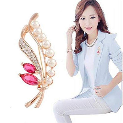 Crystal Pearl Flower Brooches Pins Fashion Beautiful Created Rhinestone Floral Brooch Good Idea for Party Dance Wedding Banquet for Elegant Women Girl - color: Pearl leaf brooch