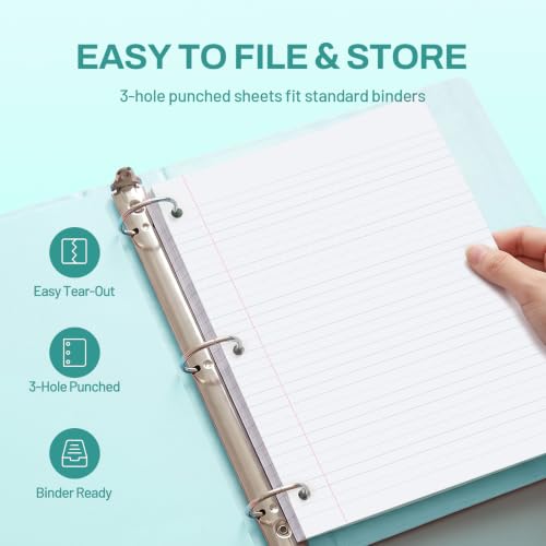 SUNEE 5 Subject Notebook College Ruled - 400 Pages, 9"x11", 5 Pocket Colored Dividers, 3-Hole Punched Paper, Teal - color: Teal, style: College Ruled