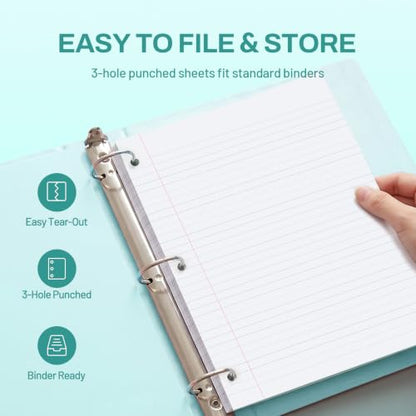 SUNEE 5 Subject Notebook College Ruled - 400 Pages, 9"x11", 5 Pocket Colored Dividers, 3-Hole Punched Paper, Teal - color: Teal, style: College Ruled