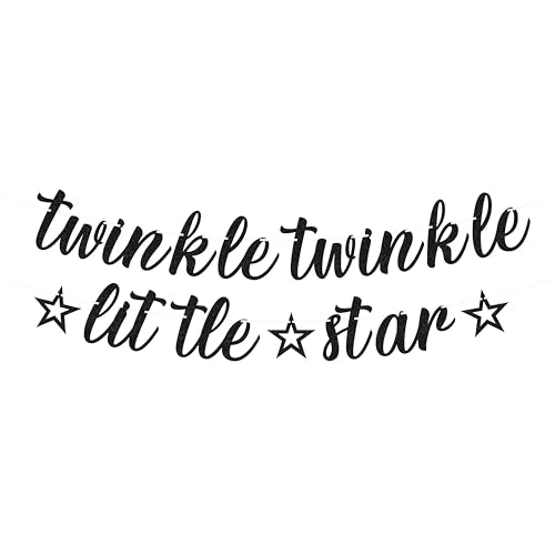 Pre-Strung Twinkle Twinkle Little Star Banner - Black Glitter Star Theme Baby Shower Decorations for Boy or Girl, Perfect for Gender Reveal Party/Baby Birthday Party/Baby Shower, Photo Booth Props - color: Black