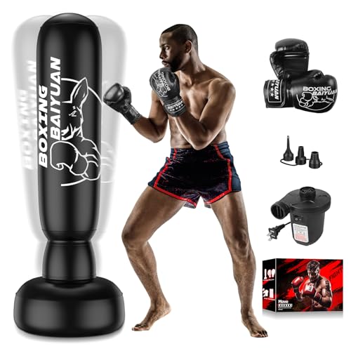 Freestanding Punching Bag for Adults Teens, 69'' Boxing Bag with Stand, Includes Boxing Gloves & Air Pump, Kick Boxing Training Equipment for MMA, Muay Thai, Kickboxing, Fitness for Beginners - color: Black