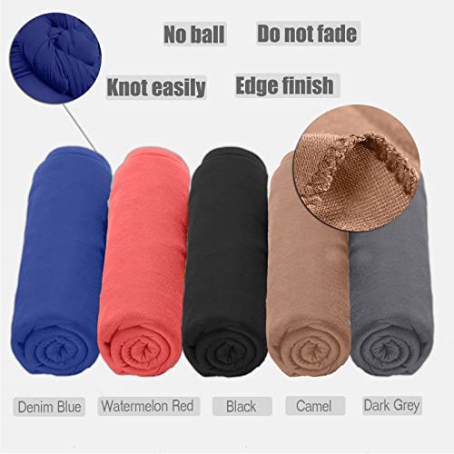 ZRQ 5 Pieces Stretch Headwrap Scarf Jersey Turban Fashion Headwear Boho Extra Long Scarf Soft Breathable Easy Knot Hijab Tie for Black Women (Black,Camel,Denim Blue,Watermelon Red,Dark Grey) - color: Black,Camel,Denim Blue,Watermelon Red,Dark Grey