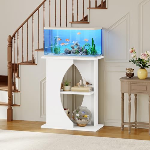 MAHANCRIS 10 Gallon Fish Tank Stand, Wooden Aquarium Stand with 3-Tier Storage Shelves, Heavy Duty Turtle Reptile Terrarium Tank Stand for Home Office, 23.6" L x 11.8" W x 29.9" H, White FTWT7601 - color: White