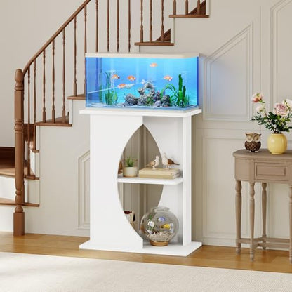 MAHANCRIS 10 Gallon Fish Tank Stand, Wooden Aquarium Stand with 3-Tier Storage Shelves, Heavy Duty Turtle Reptile Terrarium Tank Stand for Home Office, 23.6" L x 11.8" W x 29.9" H, White FTWT7601 - color: White
