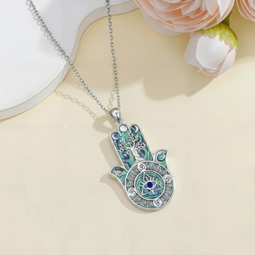 PROESS 925 Sterling Silver Hamsa/Allah Necklace Evil Eye Amulet Jewelry Gifts for Men Women - style: Hamsa Tree