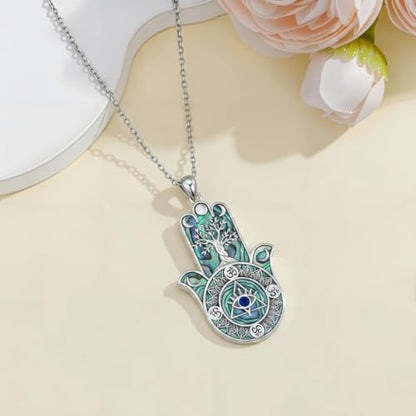 PROESS 925 Sterling Silver Hamsa/Allah Necklace Evil Eye Amulet Jewelry Gifts for Men Women - style: Hamsa Tree
