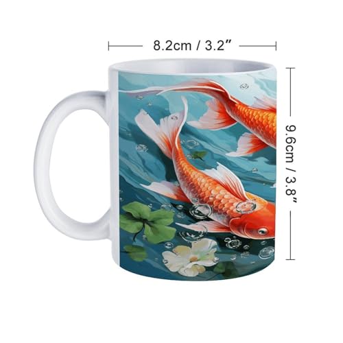 Japanese Pretty Red Carp Fish Ceramic Coffee Cups with Handle,Porcelain Coffee Mugs for Men Women Tea Cup for Cappuccino Latte Mocha Milk Macchiato Cafe