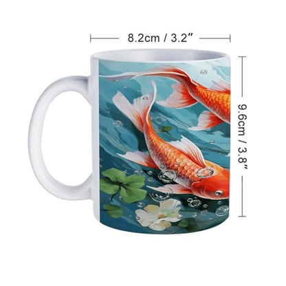 Japanese Pretty Red Carp Fish Ceramic Coffee Cups with Handle,Porcelain Coffee Mugs for Men Women Tea Cup for Cappuccino Latte Mocha Milk Macchiato Cafe