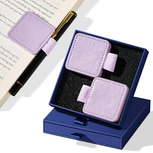 2-Pack PU Leather Magnetic Bookmarks with Pen Holder, Purple - color: Square-purple