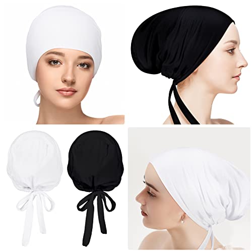 Unittype 2 Pieces Women Hijab Undercap Under Scarf Hat Hijab Cap Islamic Muslim Bonnet Cap Inner Beanies Hat Underscarf Turban Caps with Ties Back