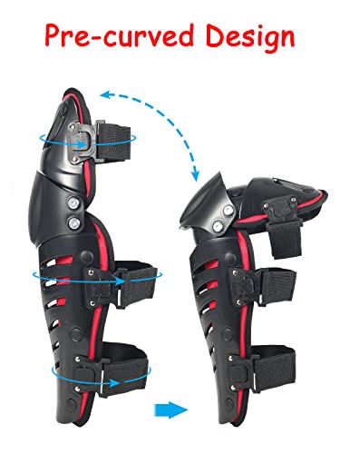 RIDBIKER Motorcycle Knee Shin Guards for Men, Bendable MTB Knee Pads | Long leg coverage with crash-proof protection. Flexible bendable design. Adjustable straps. Knee Protection for motocross - color: Red/Regular